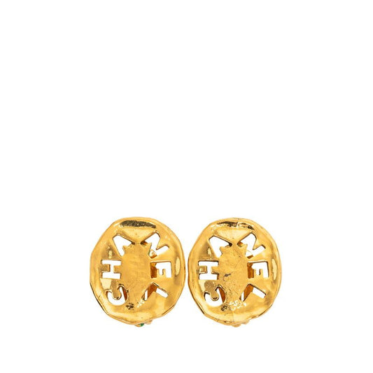 Chanel Plate Logo Earrings Gold Plated