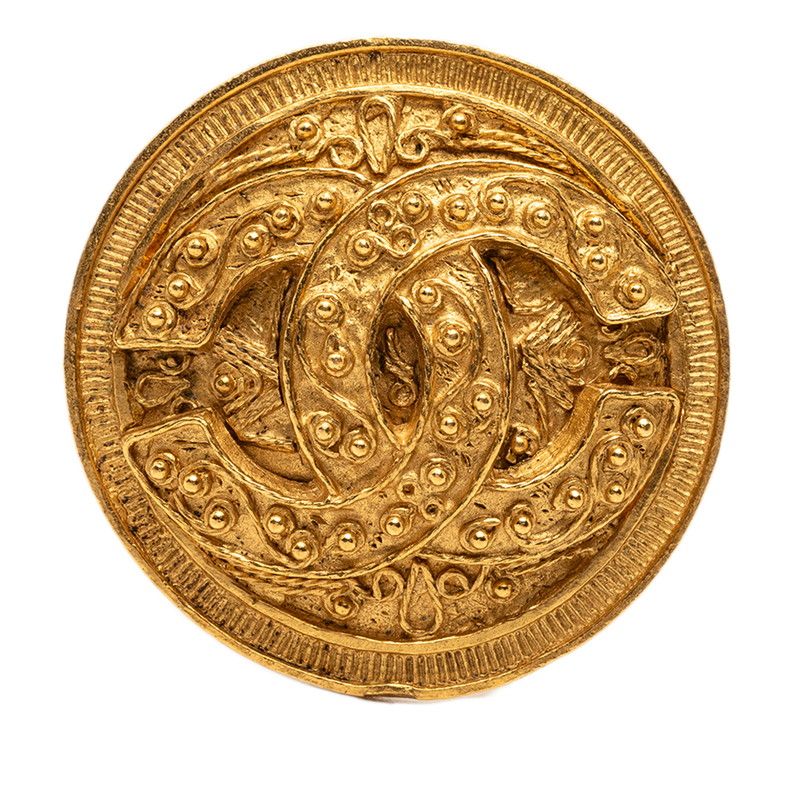 Chanel CC Logo Round Brooch Gold Plated