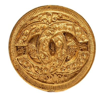 Chanel CC Logo Round Brooch Gold Plated