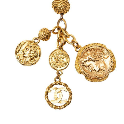 Chanel CC Logo Long Chain Pendant Necklace Gold Plated