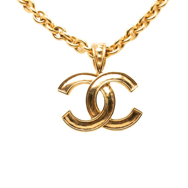 Chanel CC Logo Vintage Chain Pendant Necklace Gold Plated