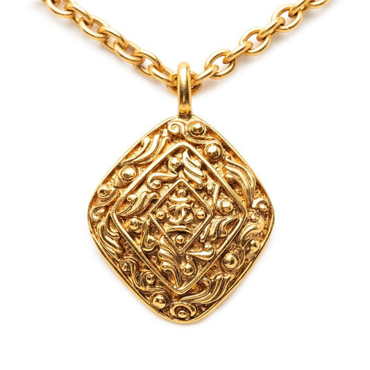 Chanel CC Logo Diamond Chain Pendant Necklace Gold Plated