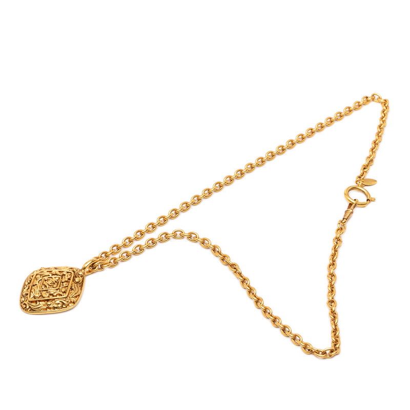 Chanel CC Logo Diamond Chain Pendant Necklace Gold Plated — view 3