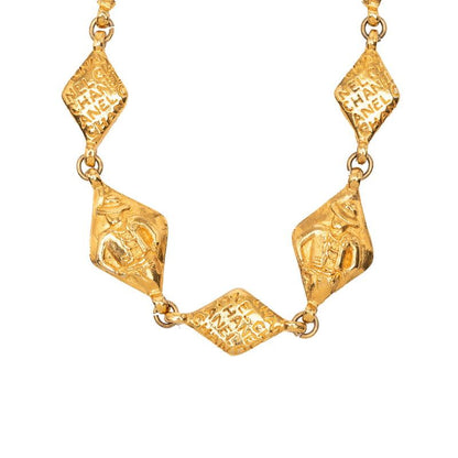 Chanel Mademoiselle Quilted Diamond Necklace Gold Plated