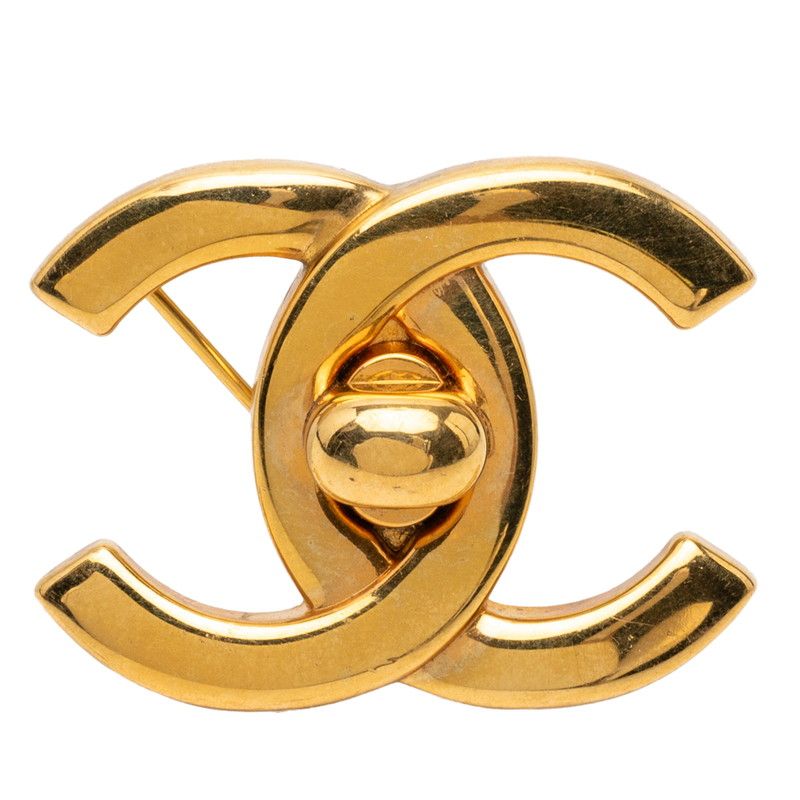 Chanel CC Logo Turnlock Brooch Gold Plated