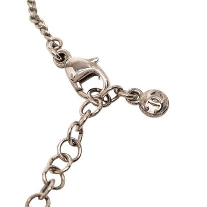 Chanel CC Logo Chain Pendant Necklace Silver Metal Line Stone — view 3