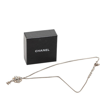 Chanel CC Logo Chain Pendant Necklace Silver Metal Line Stone — view 6