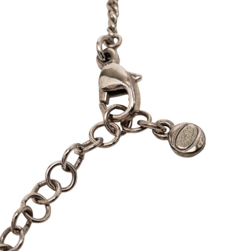 Chanel CC Logo Chain Pendant Necklace Silver Metal Line Stone — view 4