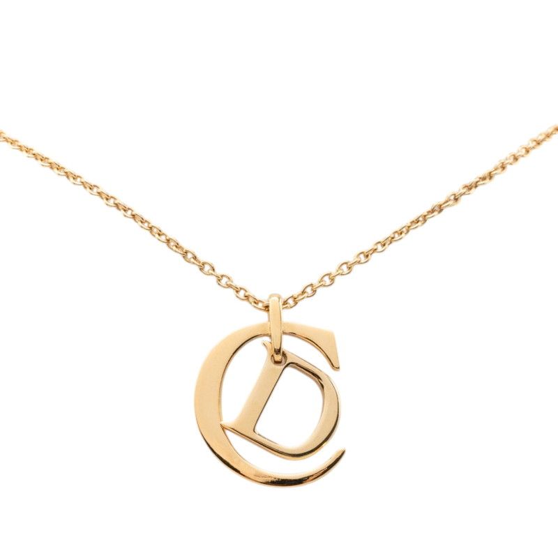 Dior CD Logo Chain Pendant Necklace Gold Plated