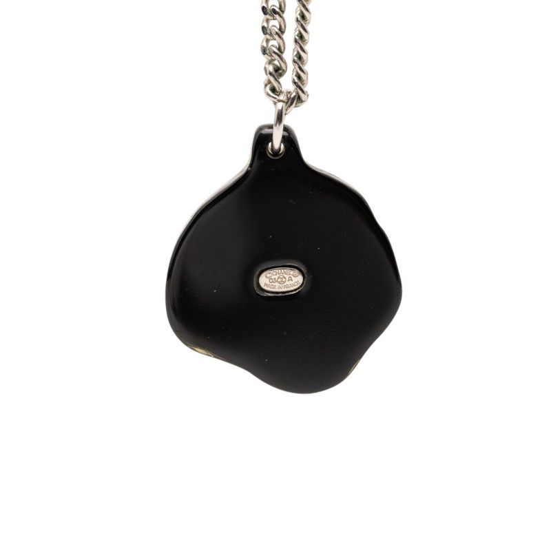 Chanel CC Logo Line Stone Camellia Necklace Black Silver Plastic Metal — view 2