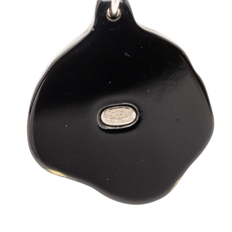 Chanel CC Logo Line Stone Camellia Necklace Black Silver Plastic Metal — view 5