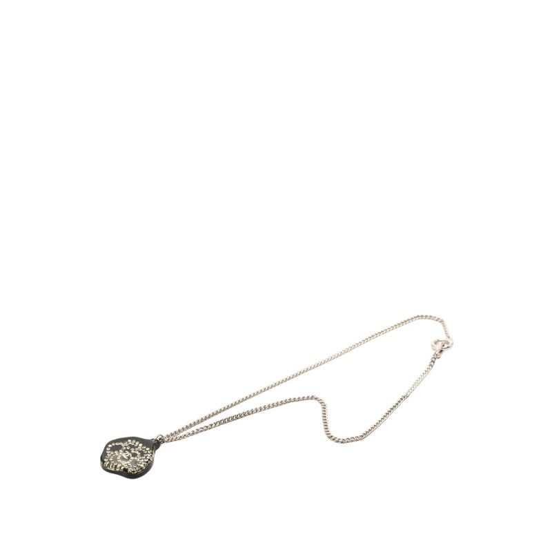 Chanel CC Logo Line Stone Camellia Necklace Black Silver Plastic Metal — view 3