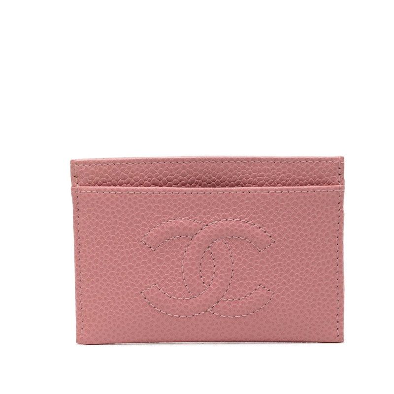 Chanel CC Logo Card Case Pink Caviar Leather