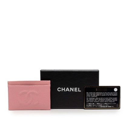 Chanel CC Logo Card Case Pink Caviar Leather — view 7