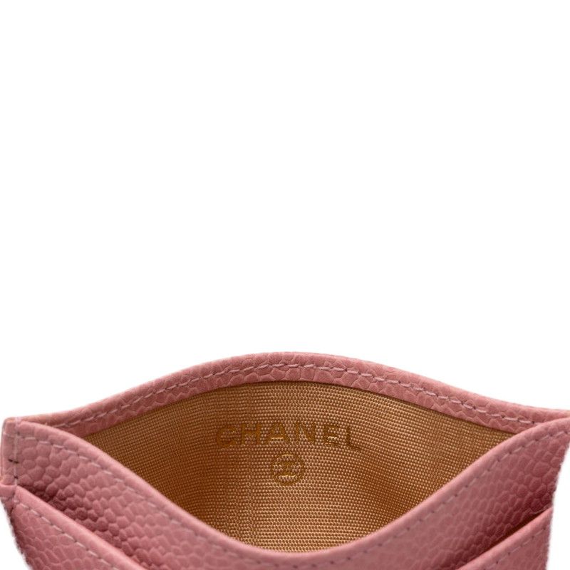 Chanel CC Logo Card Case Pink Caviar Leather — view 5