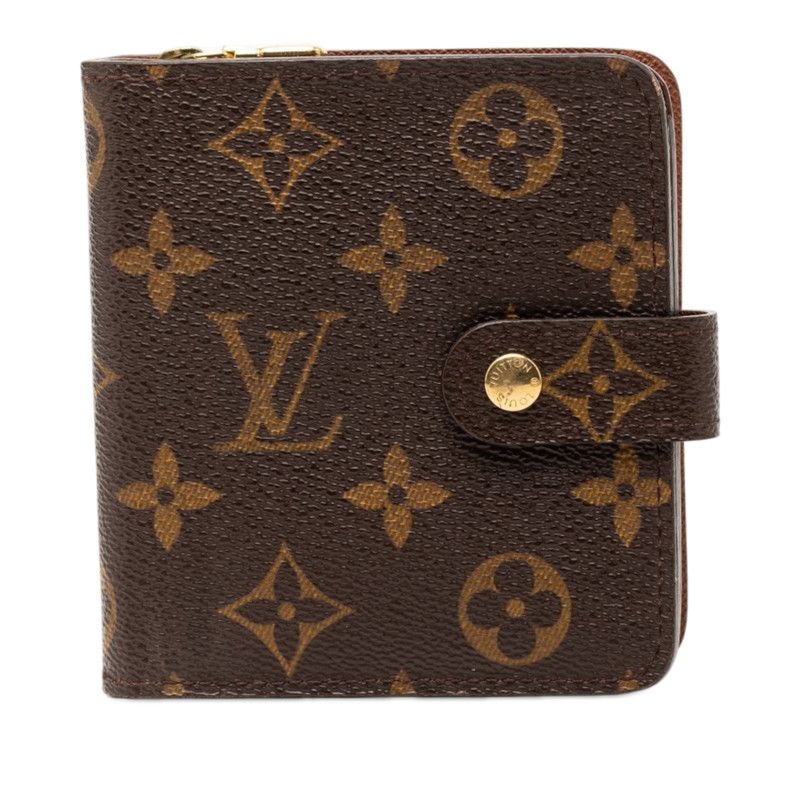 Louis Vuitton Monogram Compact Zip Bifold Wallet Brown Leather