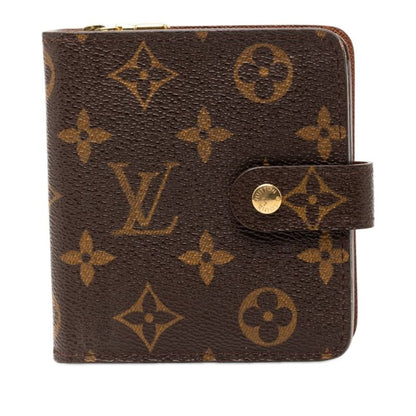 Louis Vuitton Monogram Compact Zip Bifold Wallet Brown Leather