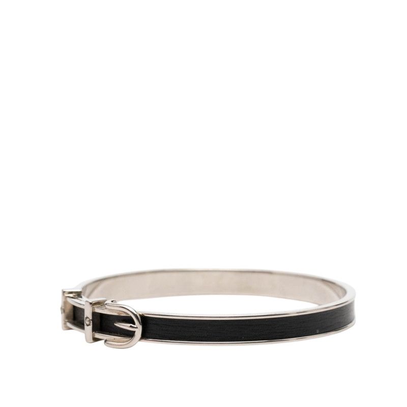 Hermes Ceinture Belt Motif Bangle Silver Black Metal Leather 1- Bracelet — view 2