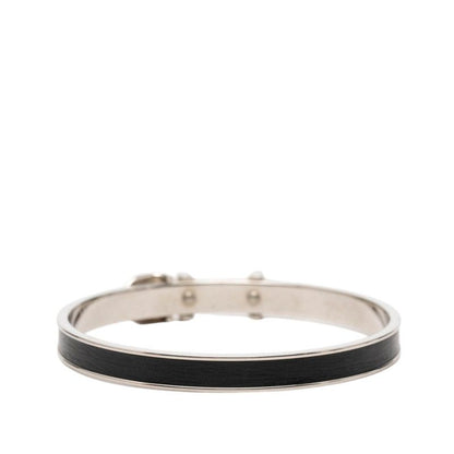 Hermes Ceinture Belt Motif Bangle Silver Black Metal Leather 1- Bracelet — view 3