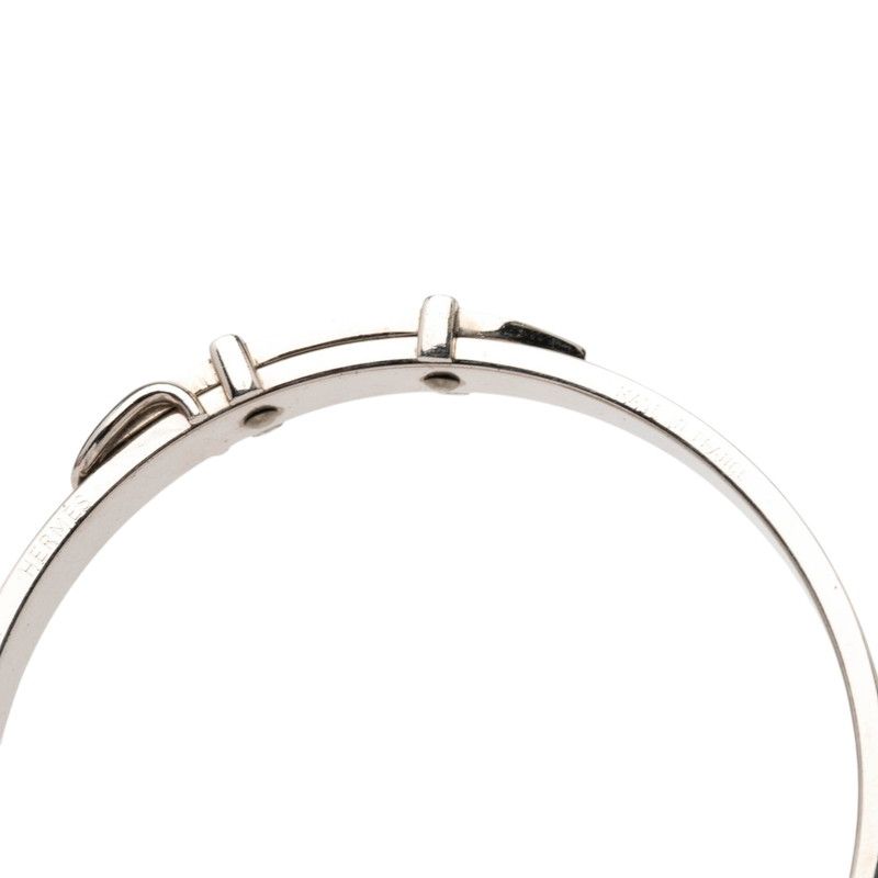 Hermes Ceinture Belt Motif Bangle Silver Black Metal Leather 1- Bracelet — view 5