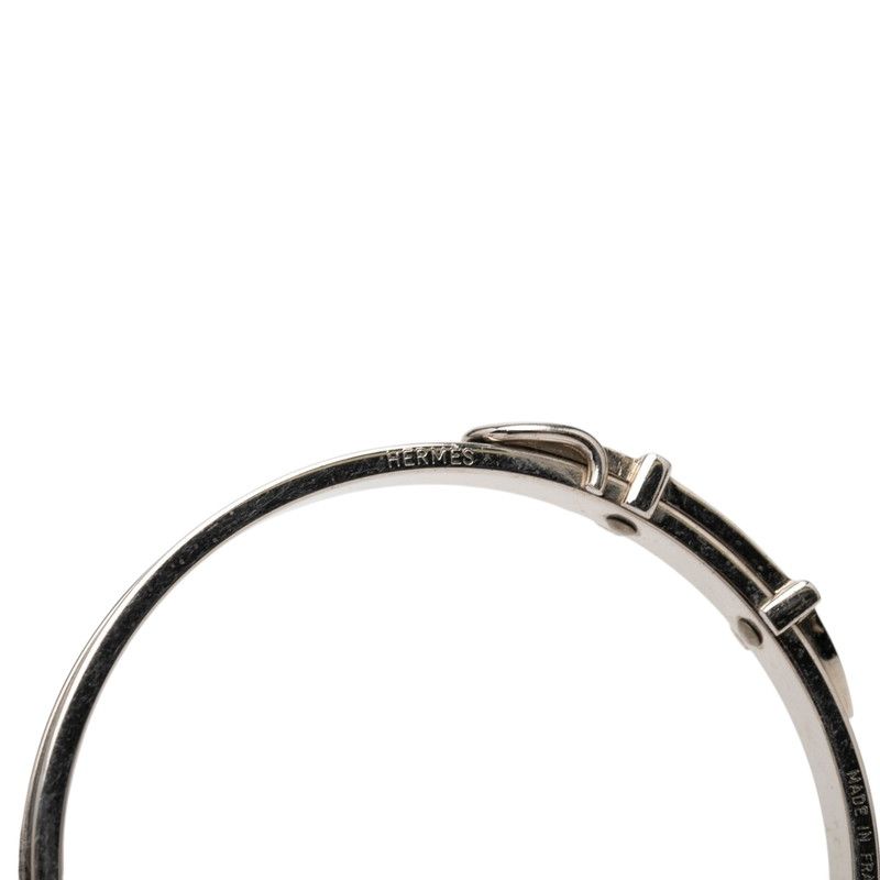Hermes Ceinture Belt Motif Bangle Silver Black Metal Leather 1- Bracelet — view 4