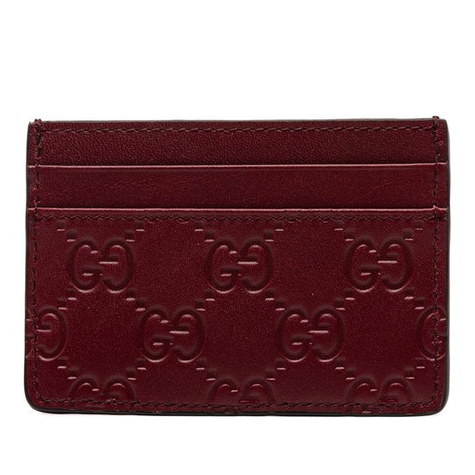 Gucci GG Emblem Card Case Wine Red Bordeaux Leather