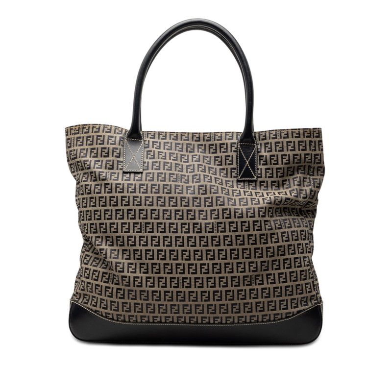 Fendi Zucchino Tote Gray Navy Canvas Leather