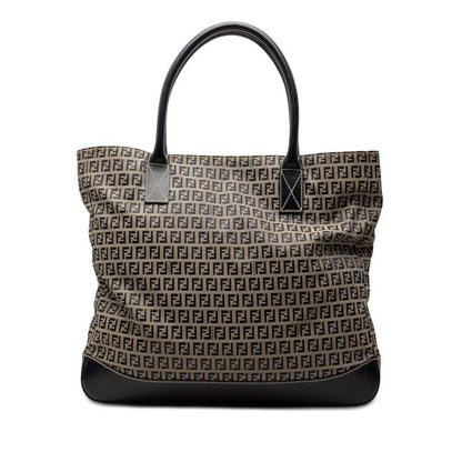 Fendi Zucchino Tote Gray Navy Canvas Leather