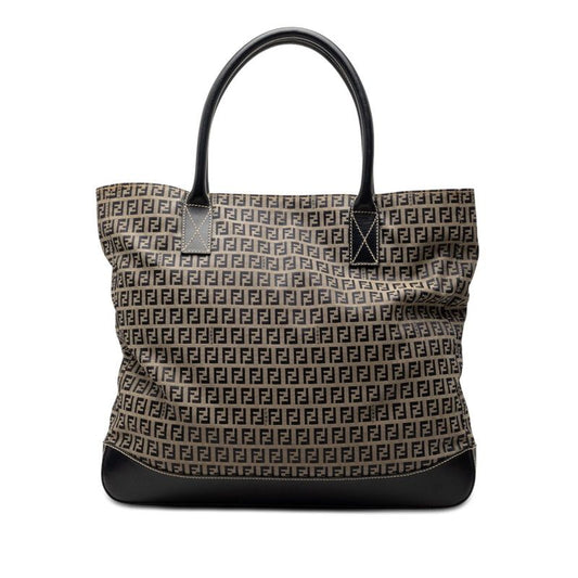 Fendi Zucchino Tote Gray Navy Canvas Leather