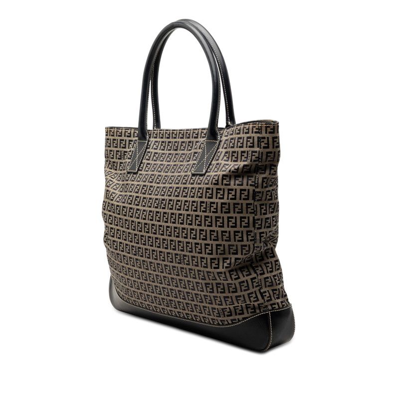 Fendi Zucchino Tote Gray Navy Canvas Leather — view 2