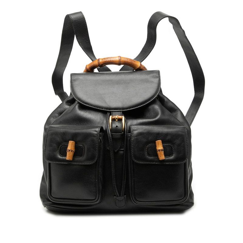Gucci Bamboo Backpack 003 Black Leather
