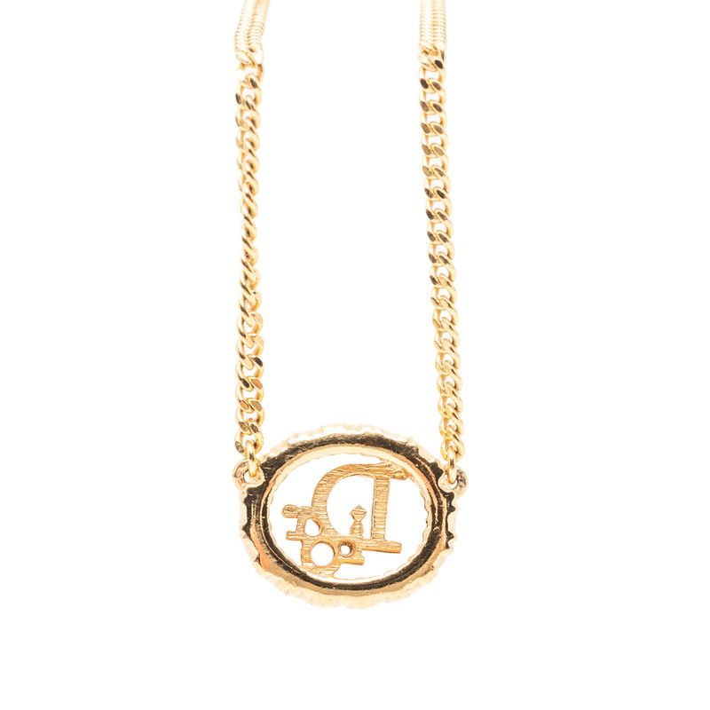 Dior Logo Necklace Gold Plated Line Stone — view 2