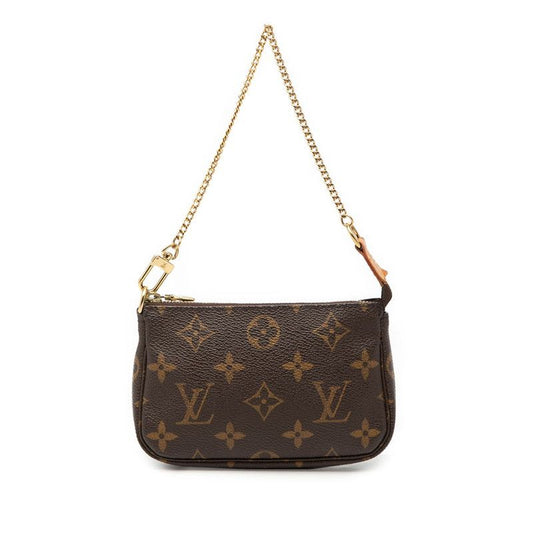 Louis Vuitton Monogram Mini Pochette Chain Mini Handbag Pouch Brown Leather