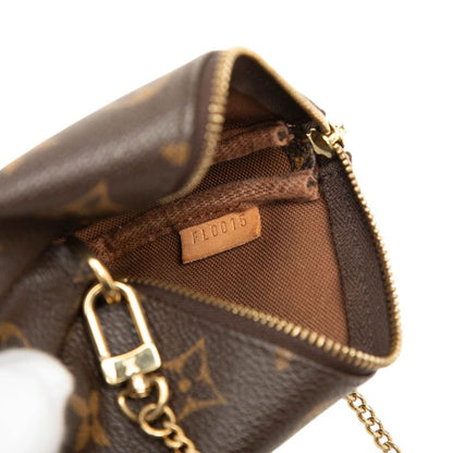 Louis Vuitton Monogram Mini Pochette Chain Mini Handbag Pouch Brown Leather — view 5