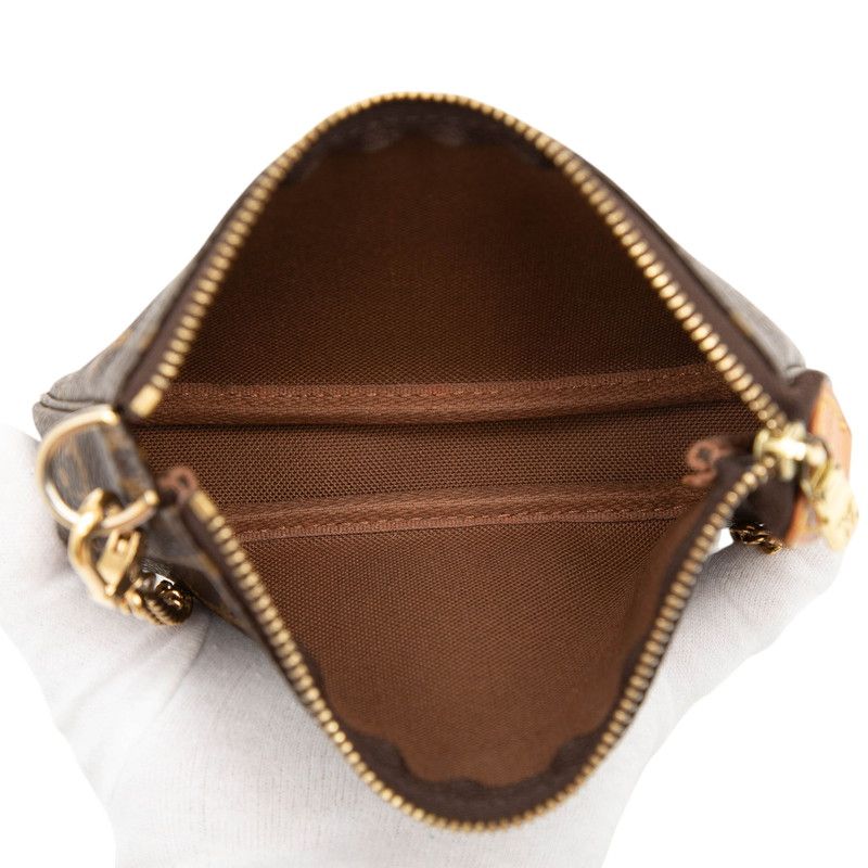 Louis Vuitton Monogram Mini Pochette Chain Mini Handbag Pouch Brown Leather — view 4