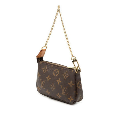 Louis Vuitton Monogram Mini Pochette Chain Mini Handbag Pouch Brown Leather — view 2