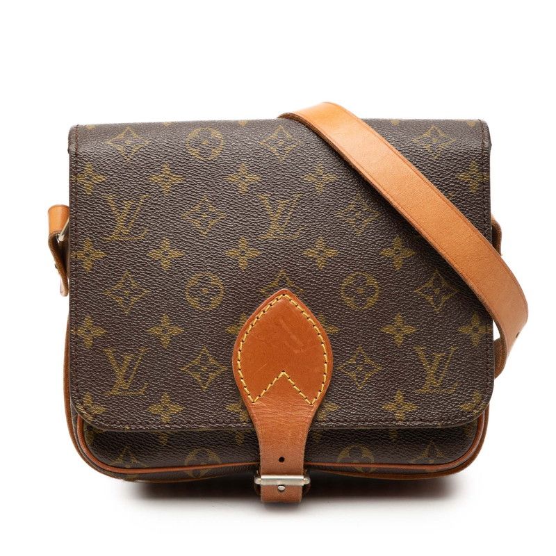 Louis Vuitton Monogram Cartouchiere MM Crossbody Shoulder Bag Brown Leather