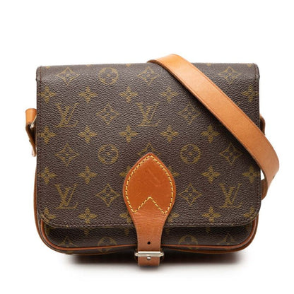 Louis Vuitton Monogram Cartouchiere MM Crossbody Shoulder Bag Brown Leather