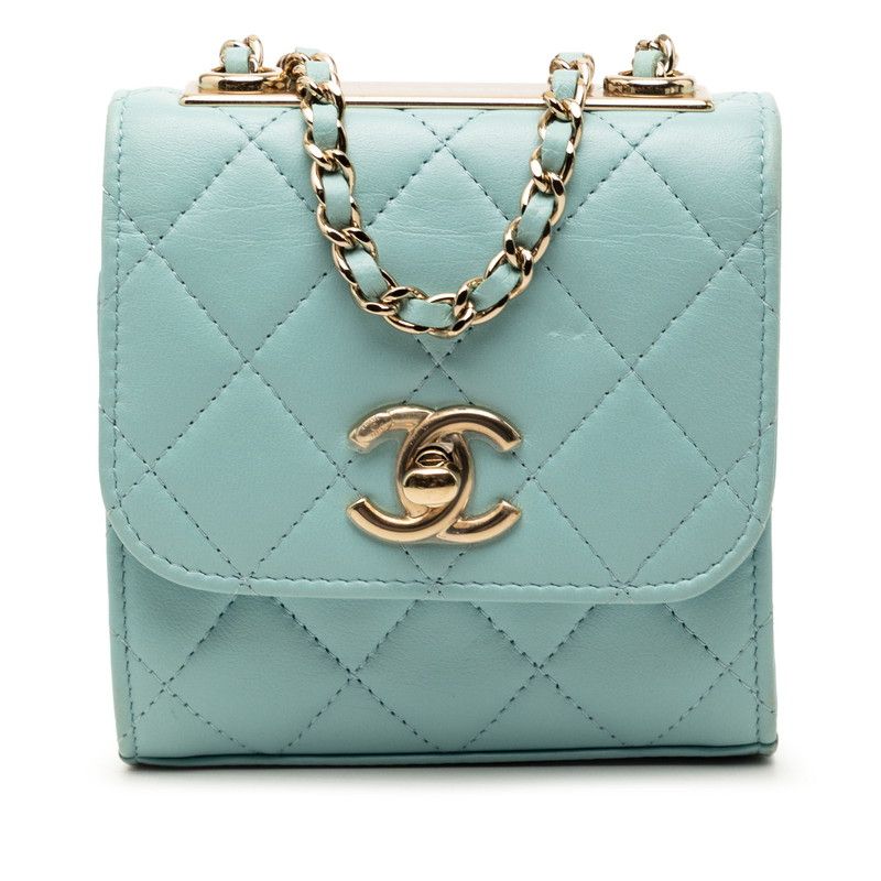Chanel Trendy CC Logo Quilted Chain Shoulder Bag Light Blue Lambskin