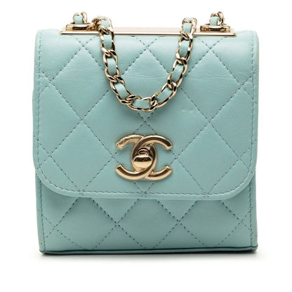 Chanel Trendy CC Logo Quilted Chain Shoulder Bag Light Blue Lambskin