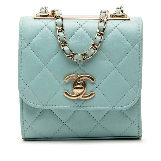 Chanel Trendy CC Logo Quilted Chain Shoulder Bag Light Blue Lambskin