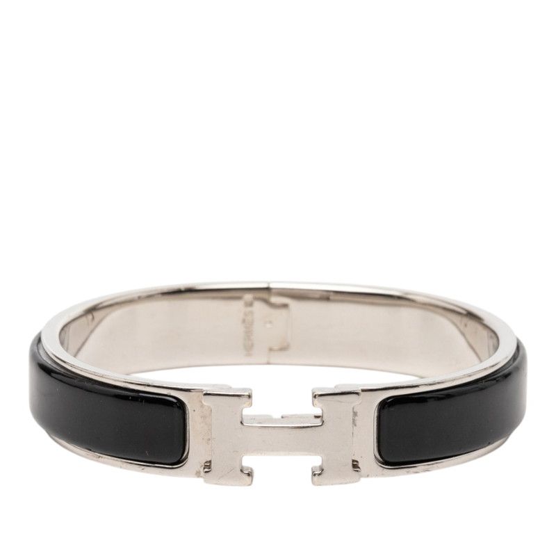Hermes Click PM Bracelet Silver Black Metal Enamel
