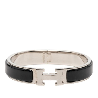 Hermes Click PM Bracelet Silver Black Metal Enamel