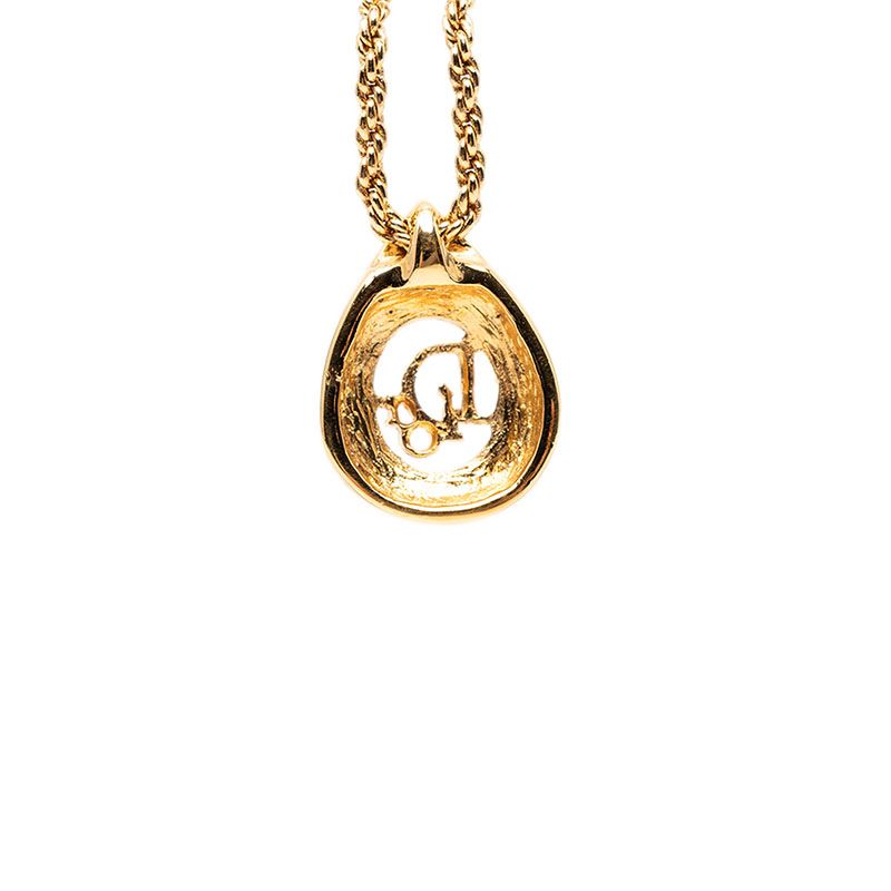 Dior Teardrop Logo Necklace Gold Plated Line Stone — view 2
