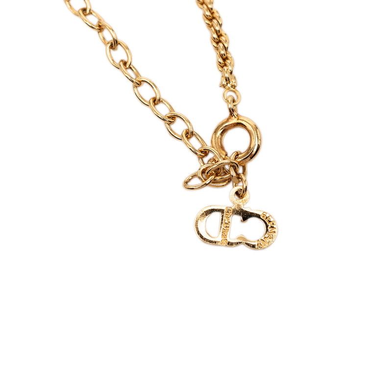 Dior Teardrop Logo Necklace Gold Plated Line Stone — view 5
