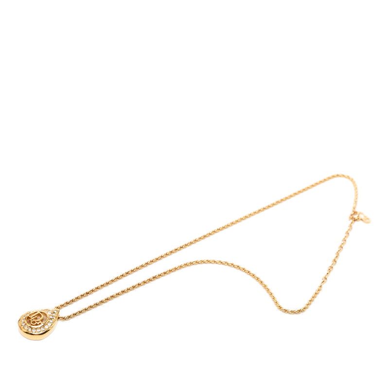 Dior Teardrop Logo Necklace Gold Plated Line Stone — view 3