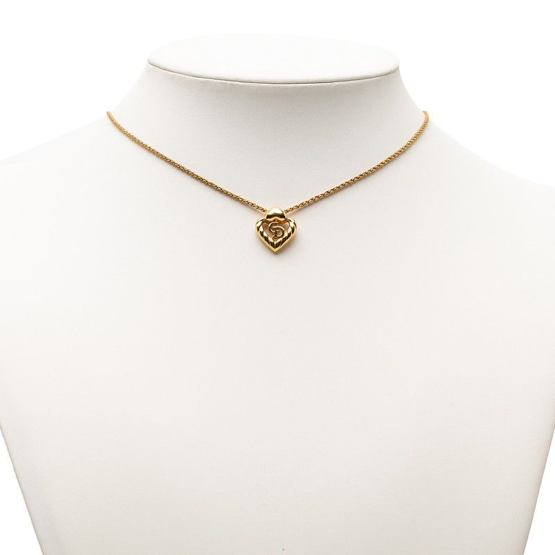 Dior CD Logo Heart Motif Pendant Necklace Gold Plated — view 6