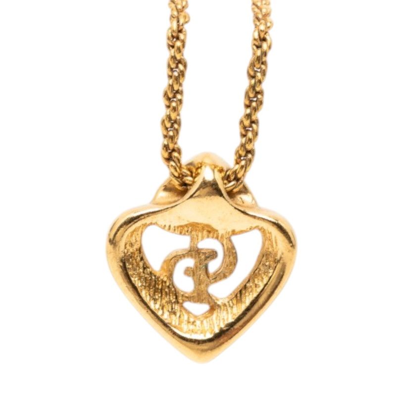 Dior CD Logo Heart Motif Pendant Necklace Gold Plated — view 2