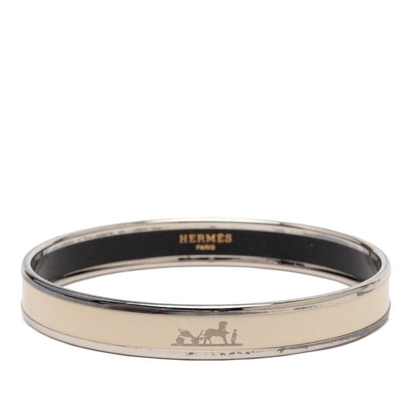 Hermes Enamel PM Bangle Silver Ivory Metal 1- Bracelet