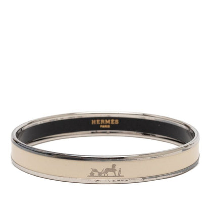 Hermes Enamel PM Bangle Silver Ivory Metal 1- Bracelet